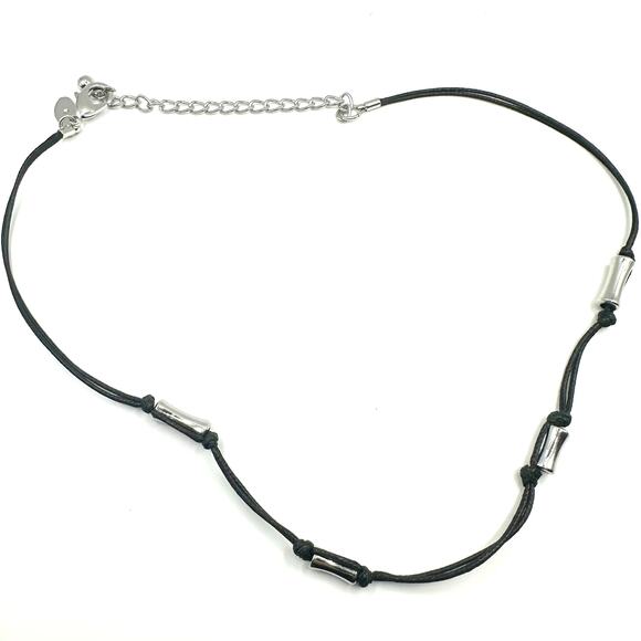 Chicos Chico's Black Cord Station Necklace Bars Minimalist Layering Retro - Picture 1 of 8